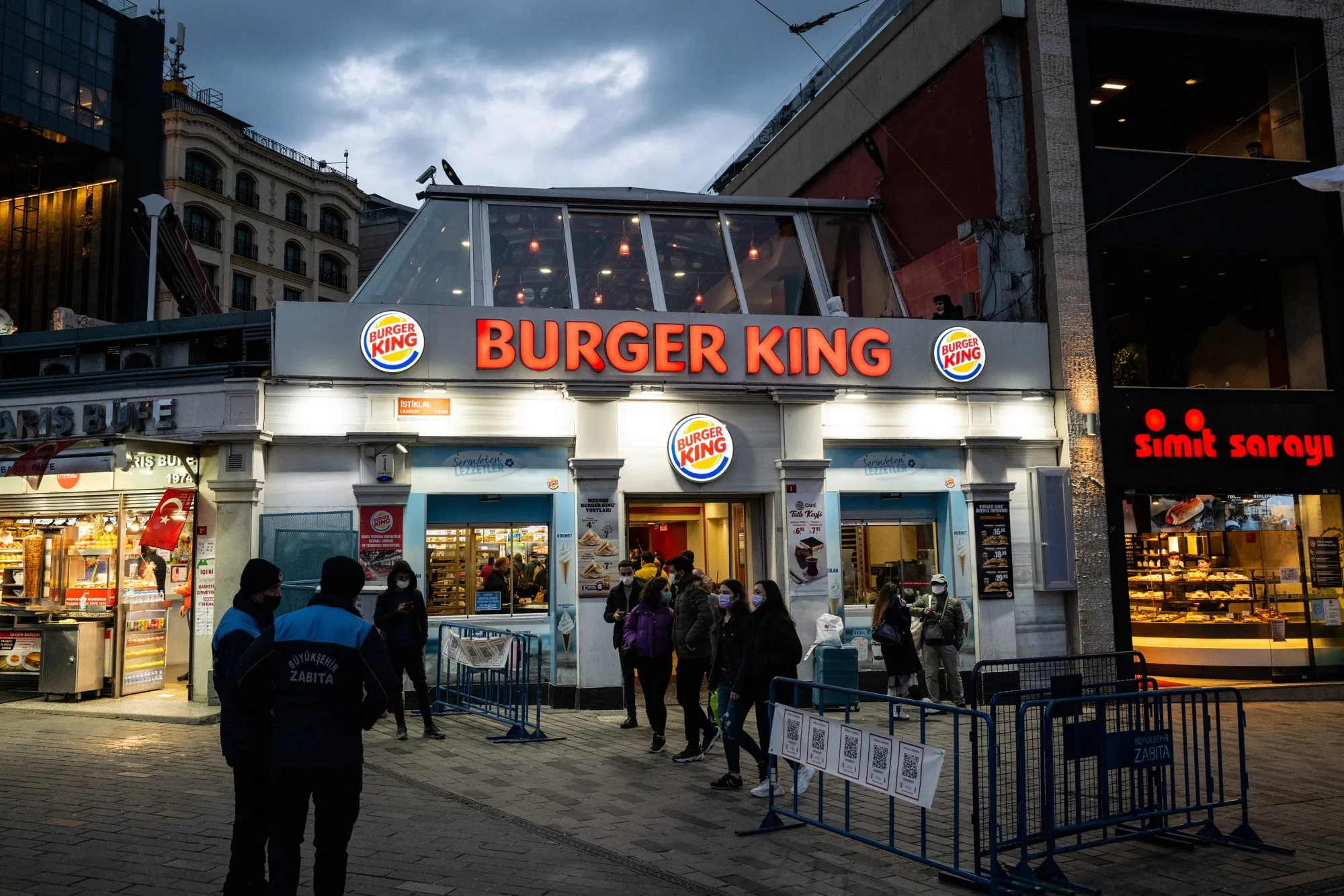 Lights illuminate a Burger King Corp. restaurant on Istiklal Street in Istanbul, Turkey.