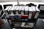 Legal document folders and books on a trolley at the inquiry into the collapse of Wirecard AG at the German Bundestag’s Paul-Loebe-Haus in Berlin, Germany.
