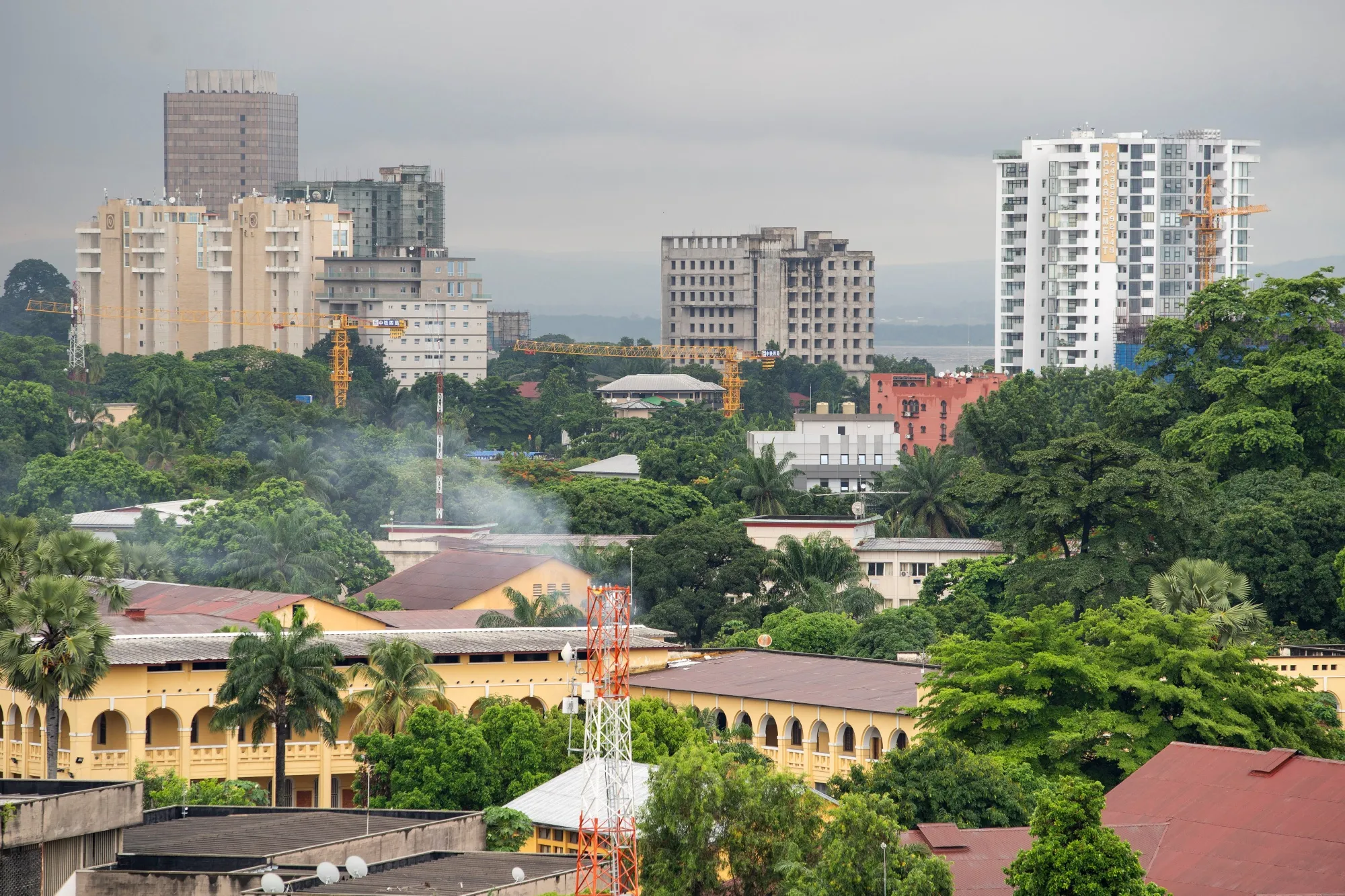 Buildings&nbsp;in the Gombe district of Kinshasa, Democratic Republic of Congo.