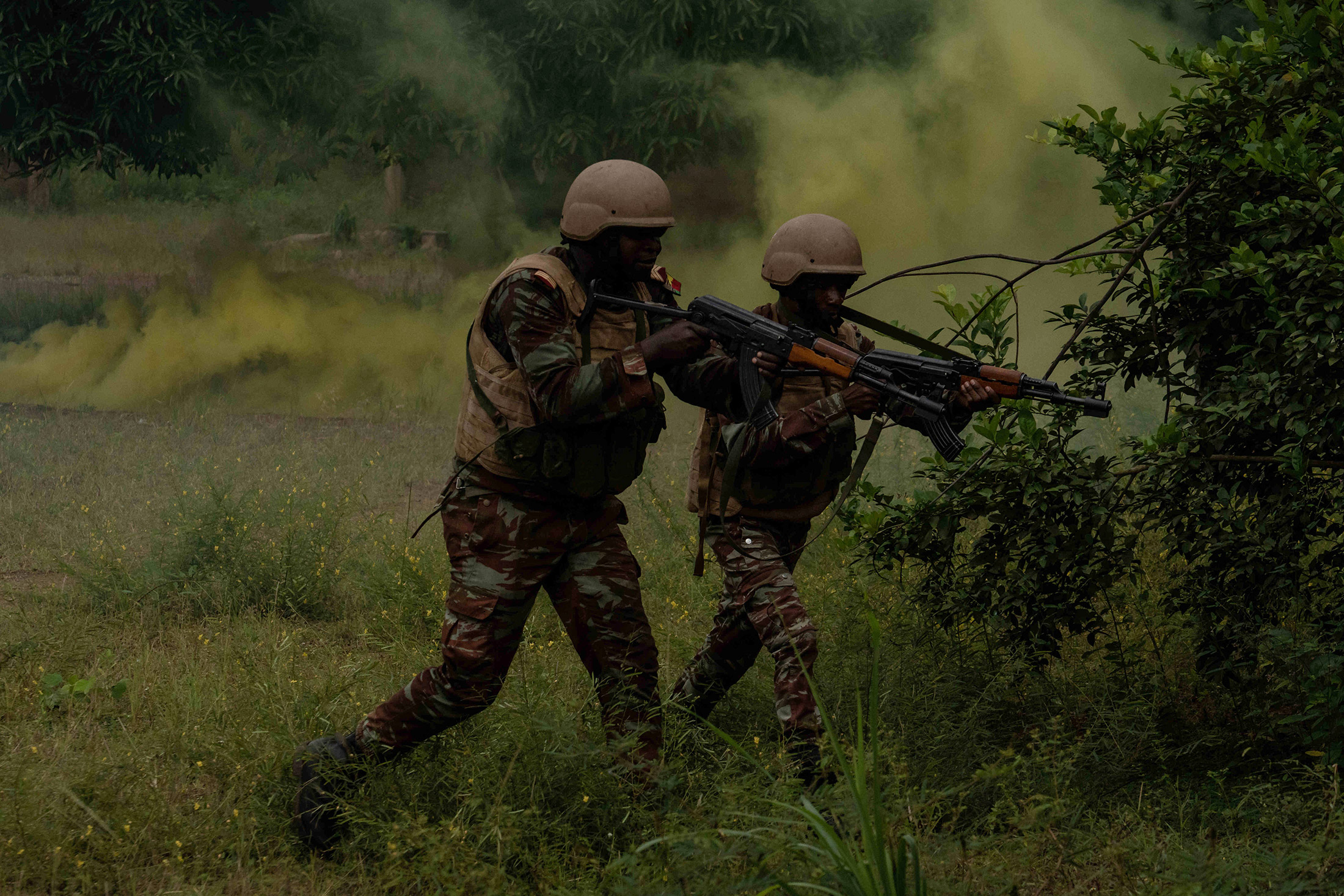 Beninese soldiers during a combined exchange exercise at an army training base in Ouassa in 2023.