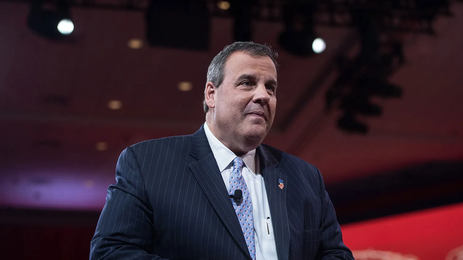 New Jersey Governor Chris Christie walks off stage after addressing the annual Conservative Political Action Conference (CPAC) at National Harbor, Maryland, outside Washington, DC on February 26, 2015.
