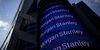 Morgan Stanley digital signage is displayed on the exterior of the company\'s headquarters in New York.