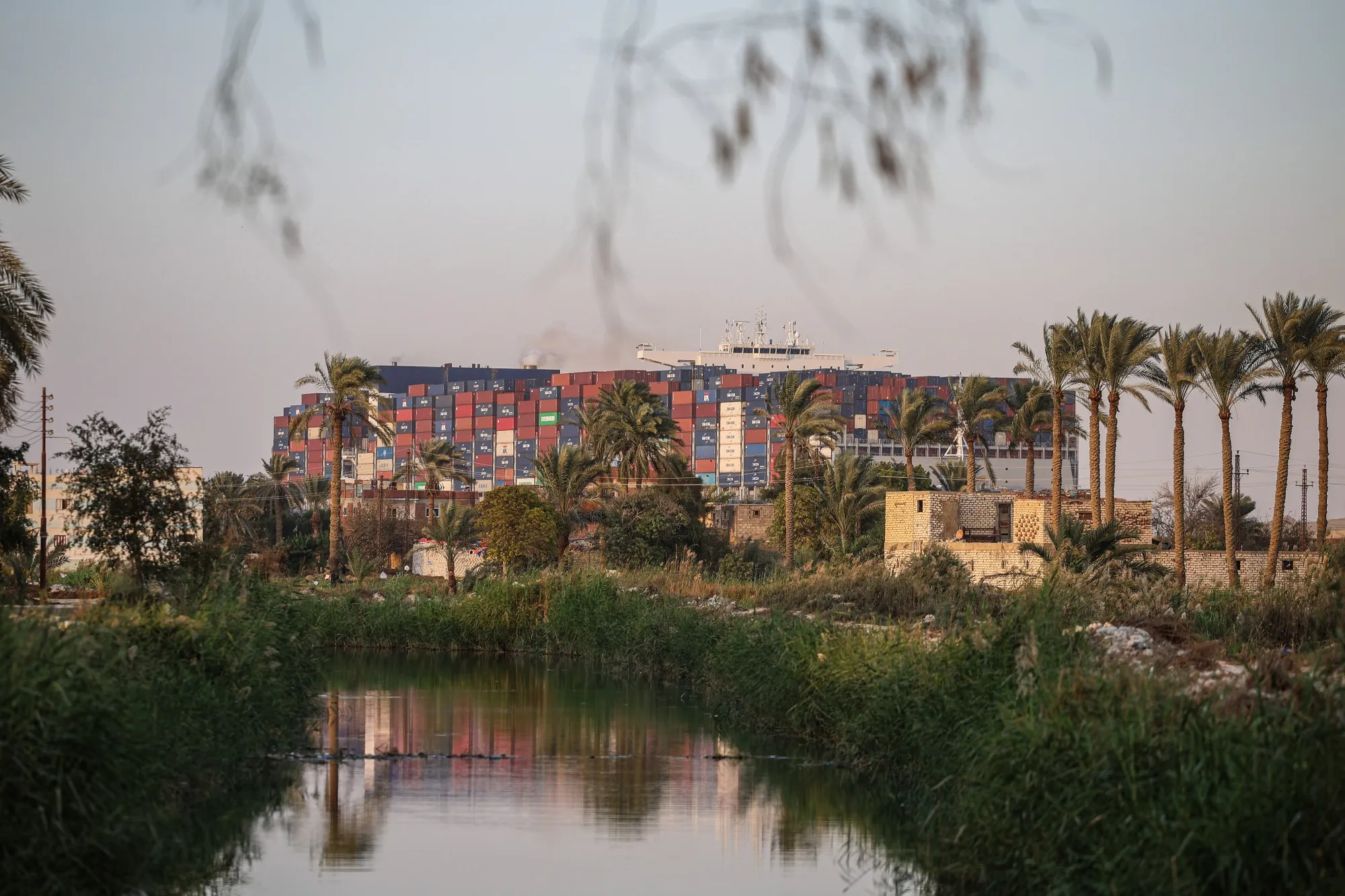A container ship in the Suez Canal in Suez, Egypt.&nbsp;