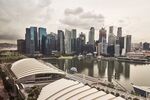 The central business district skyline from the Marina Bay Sands in Singapore.