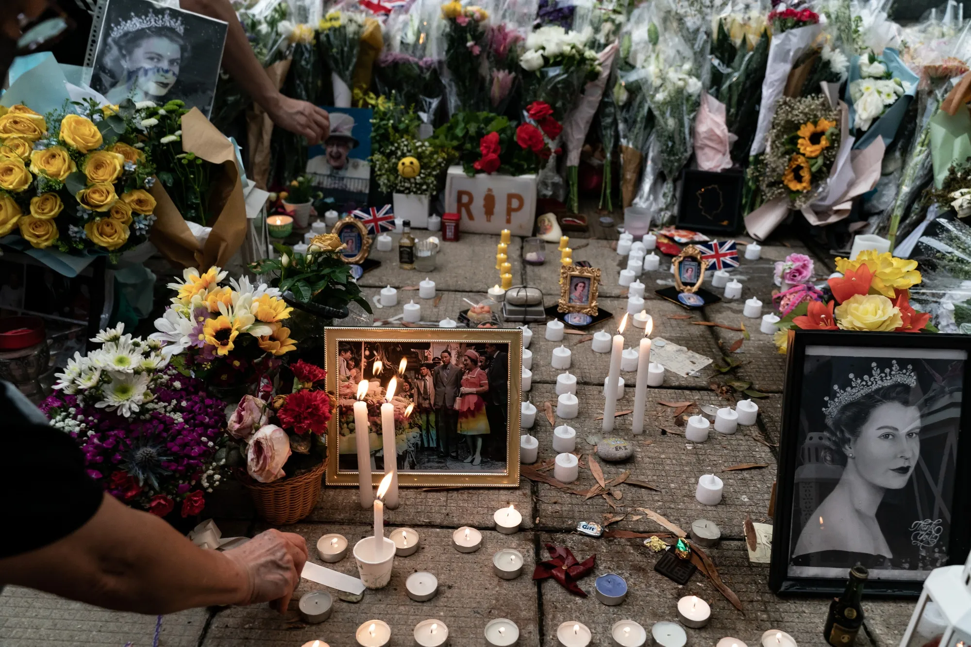 Tributes for Queen Elizabeth II outside the British Consulate in Hong Kong on Sept. 19.