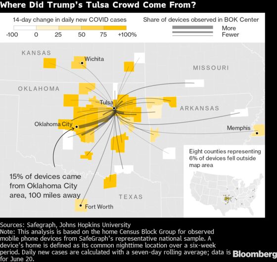Trump’s Tulsa Rally Drew People From Dozens of Virus Hot Spots in U.S.