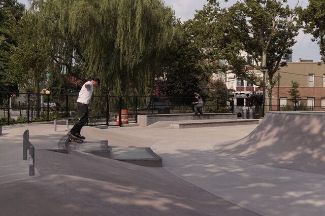 Skateboarders at the Harold Ickes Playground new skate park in the Red Hook neighborhood of Brooklyn.