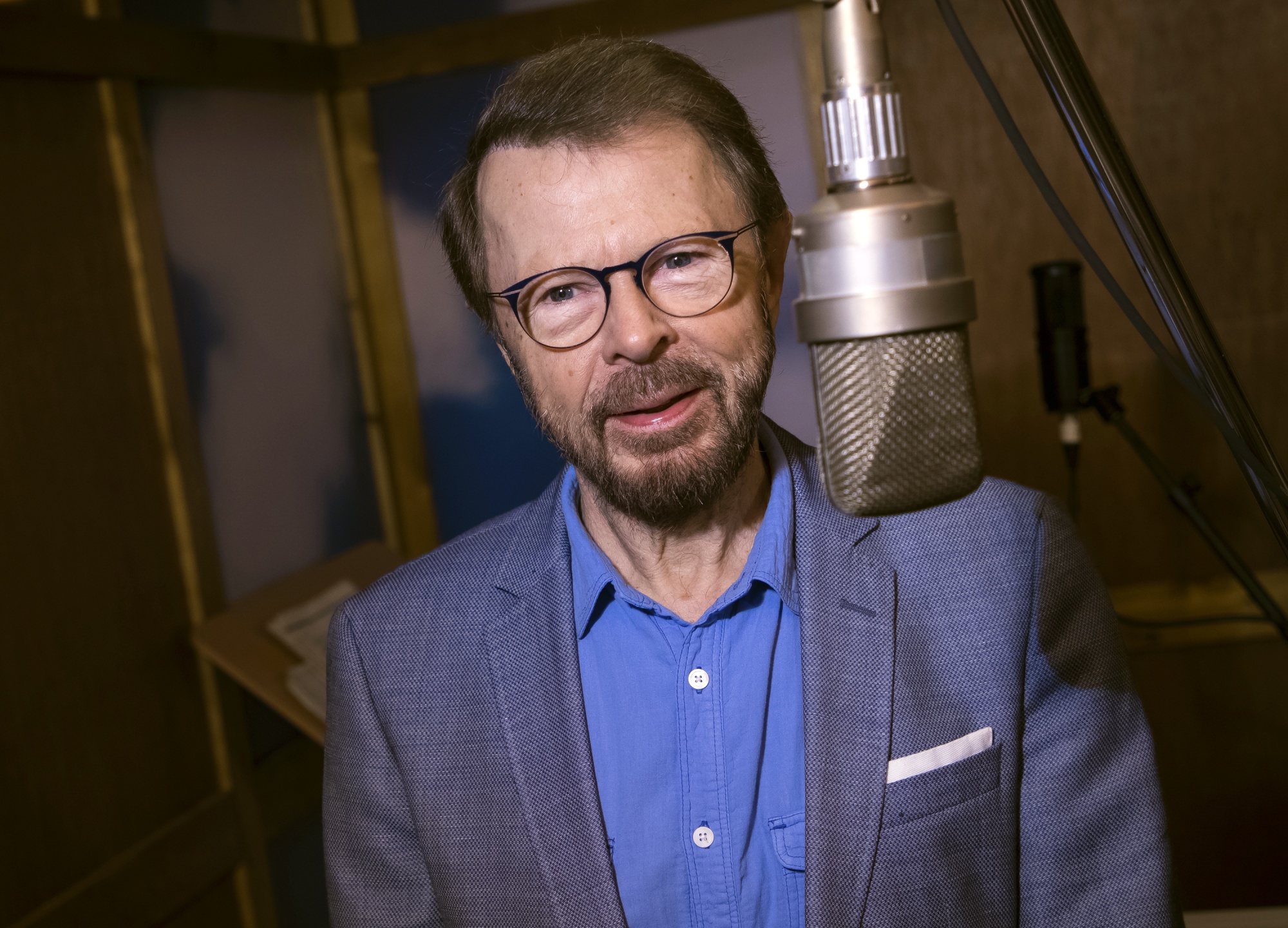 Bjorn Ulvaeus, of ABBA, poses for photographers in a recreation of the Swedish recording studio Polar on Dec. 13, 2017, in London. Ulvaeus is launching a radio show on Apple Music. The songwriter and guitarist will host the &quot;Björn from ABBA and Friends' Radio Show&quot; on Apple Music Hits starting Monday, Jan. 24, 2022. (Photo by Vianney Le Caer/Invision/AP, File)
