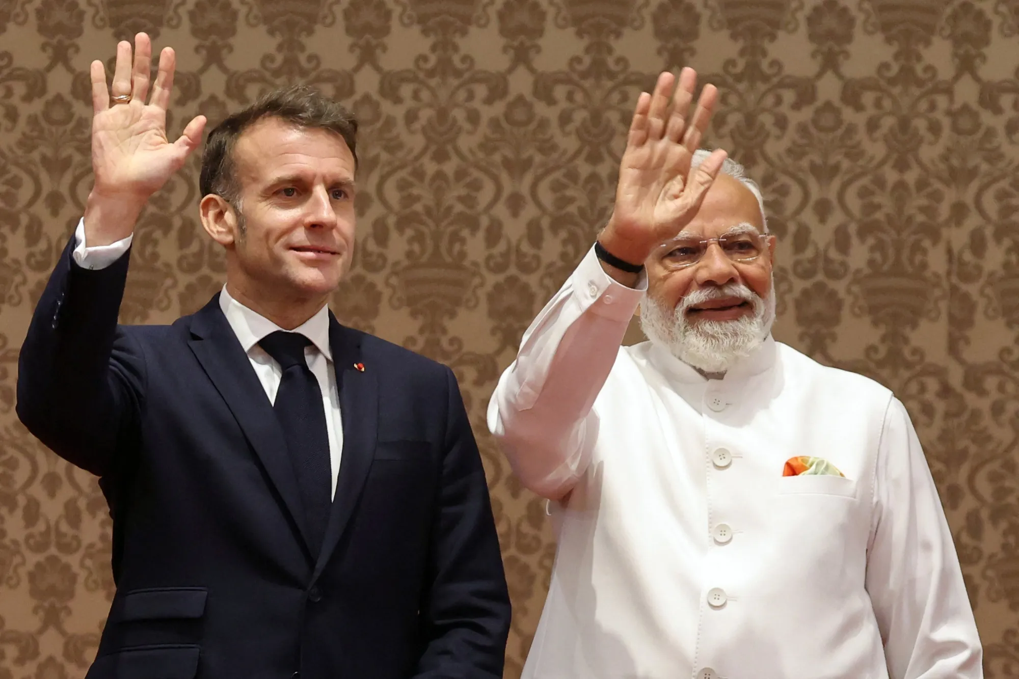 Emmanuel Macron and Narendra Modi in Mumbai on Feb. 17.