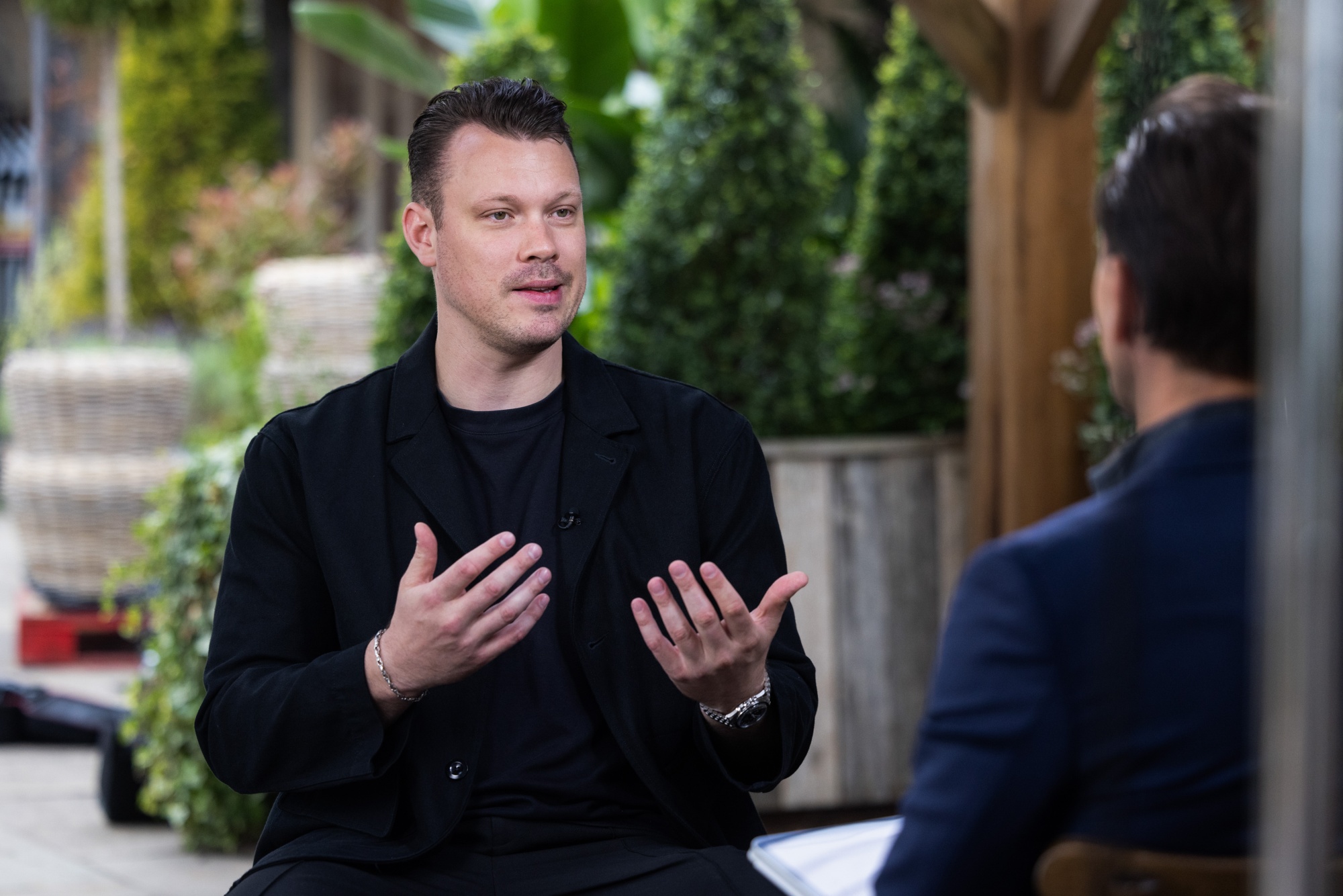 Victor Riparbelli, chief executive officer of Synthesia Ltd., during a Bloomberg Television interview at the Founders Forum Global conference in Great Tew, UK, on Thursday, June 12, 2025. The conference connects founders with influential investors, CEOs, and government officials.