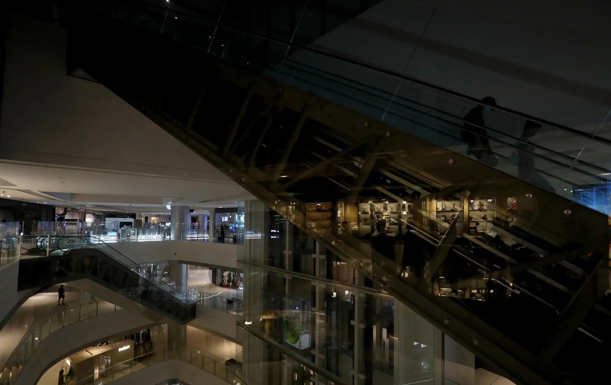 Lights inside a shopping mall are switched off to conserve energy, in Chengdu on Aug. 19.
