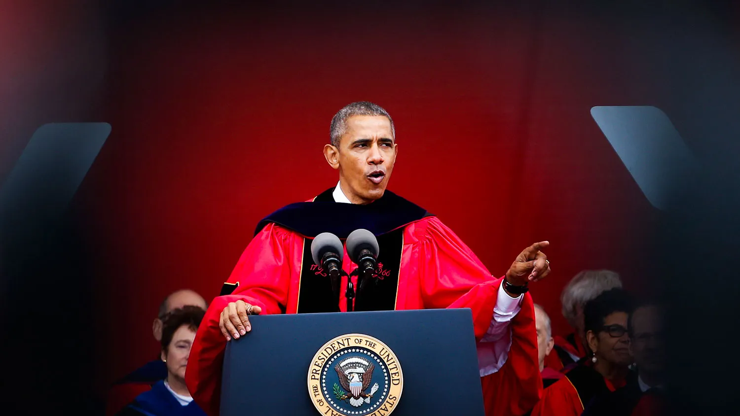 President Barack Obama speaks after receiving an honorary doctorate of laws during the 250th anniversary commencement ceremony at Rutgers University on May 15, 2016, in New Brunswick, New Jersey.
