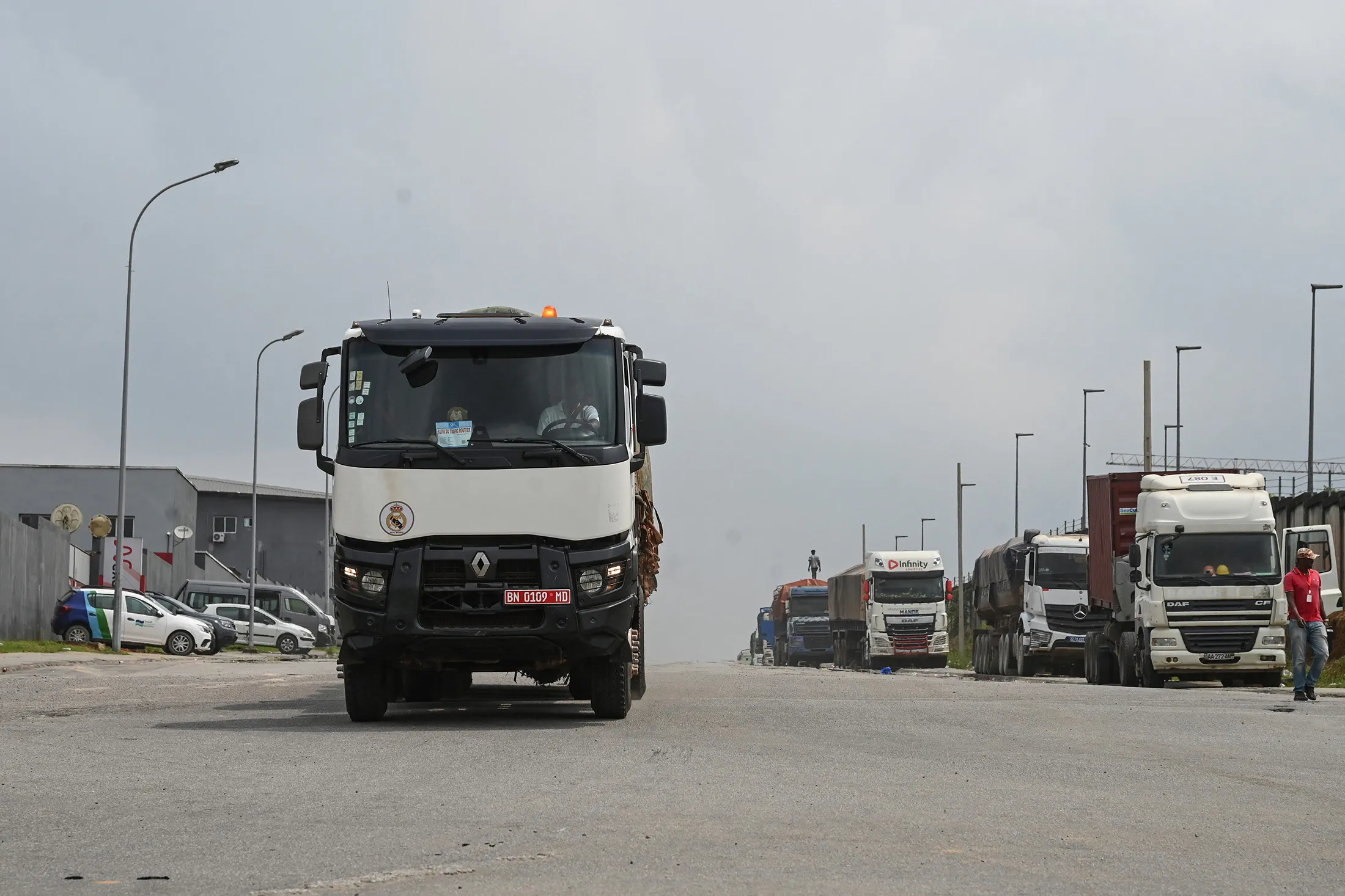 A truck from Mali leaves after loading goods in the industrial area near Abidjan, Ivory Coast, on Jan.&nbsp;30, a day after Junta-lead Burkina Faso, Mali and Niger officially left the Economic Community of West African States.