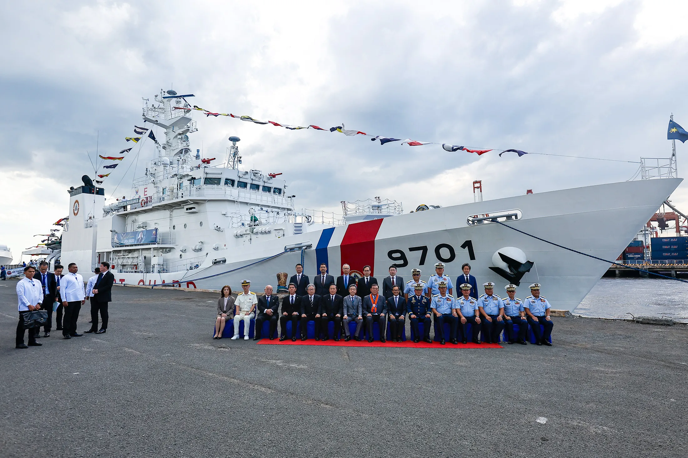 Japan’s Prime Minister Shigeru Ishiba, center, during his visit to the Philippine Coast Guard Headquarters in Metro Manila, the Philippines, on April 30.