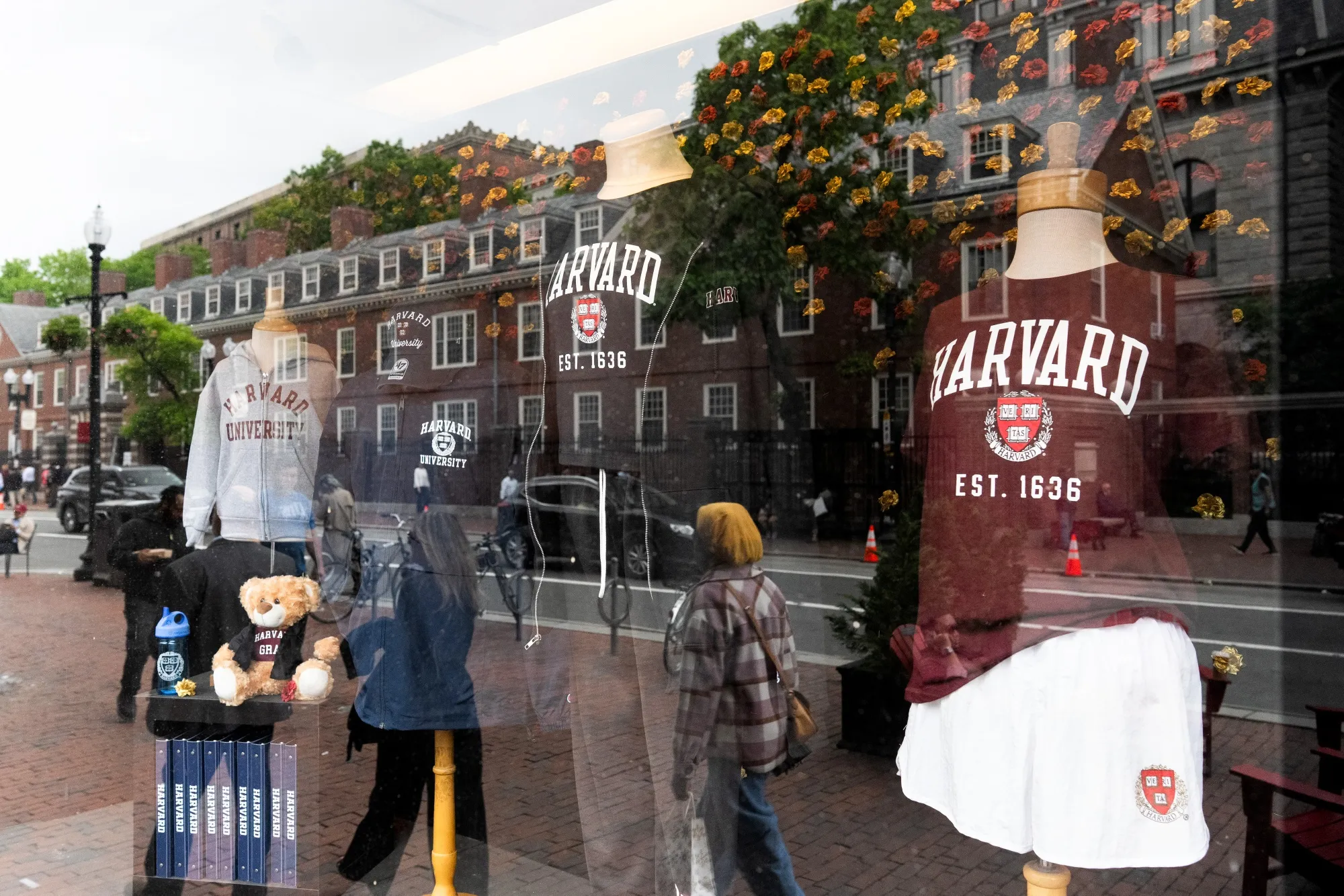Harvard University merchandise at a bookstore near the Harvard campus in Cambridge, Massachusetts.