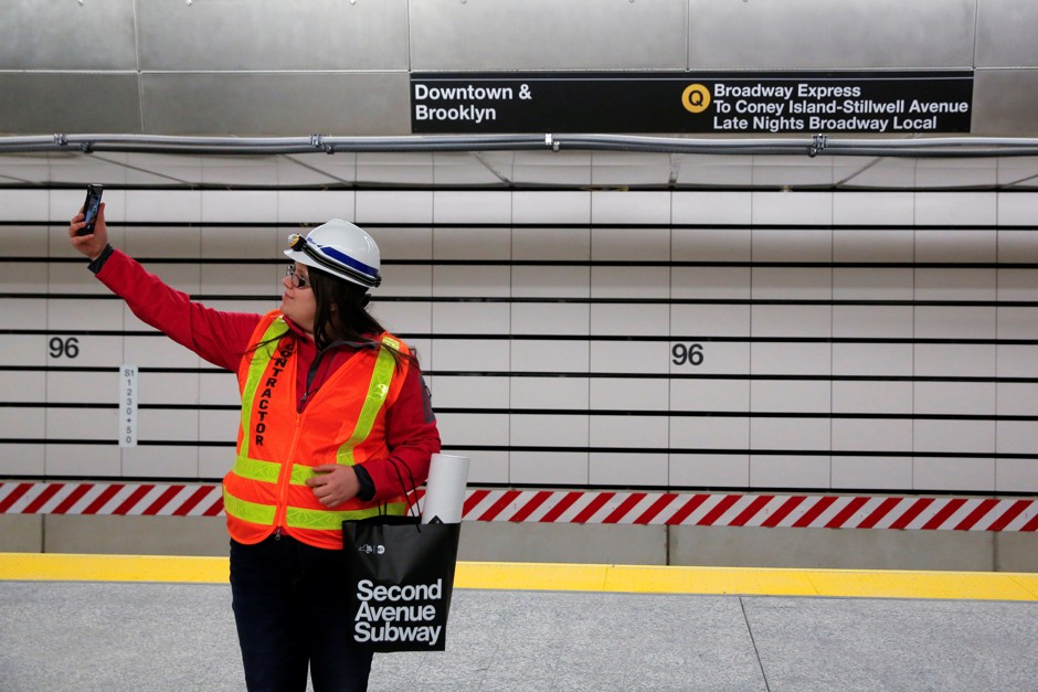 Angelika Glogowski takes a selfie at the 96th Street Station during a preview event for the Second Avenue subway line in December, 2016.