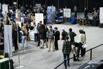 Job seekers at the Appalachian State University internship and job fair in Boone, North Carolina.