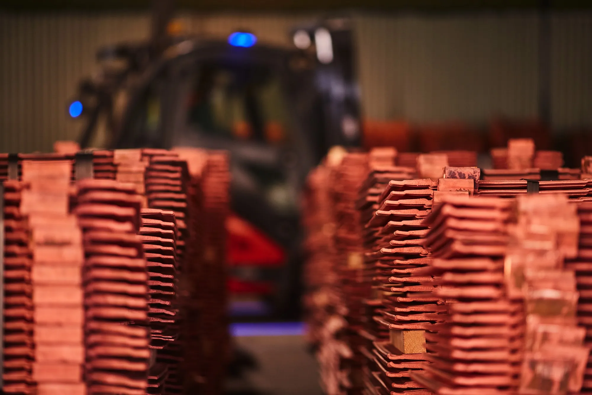 Copper cathode sheets at the KGHM Polska Miedz SA copper smelting plant in Glogow, Poland.