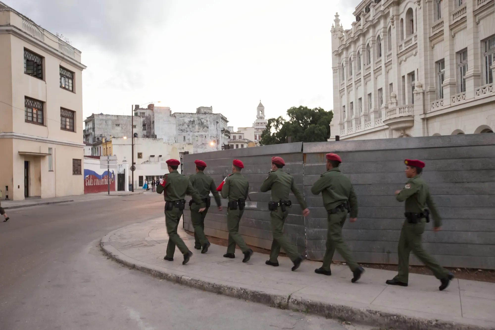 Cuban soldiers walk in formation in Havana.