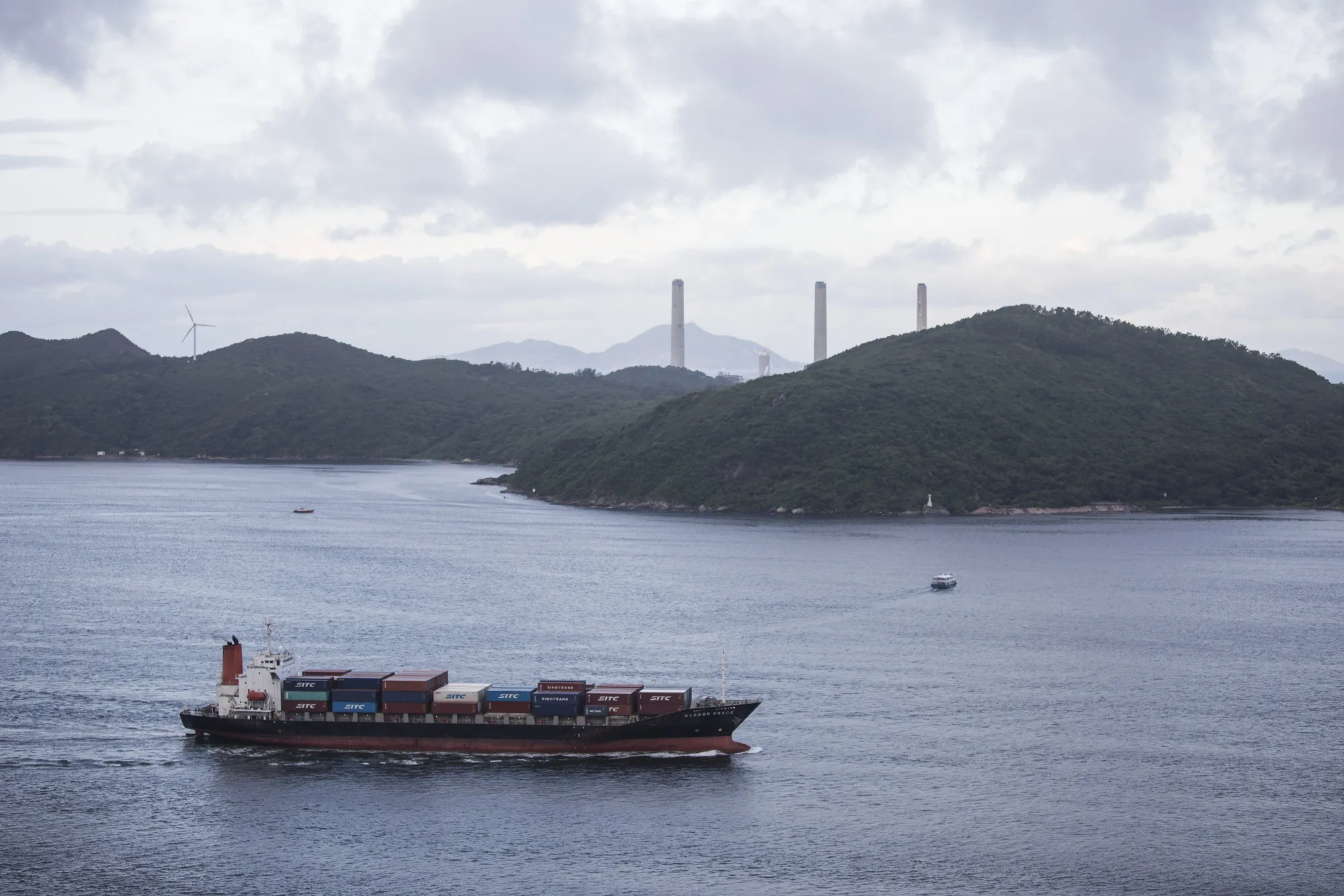 The power plant chimneys on Lamma Island.