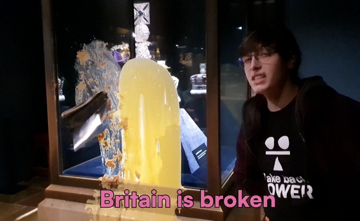 Protesters Throw Crumble and Custard at Crown Jewels in Tower of London Stunt