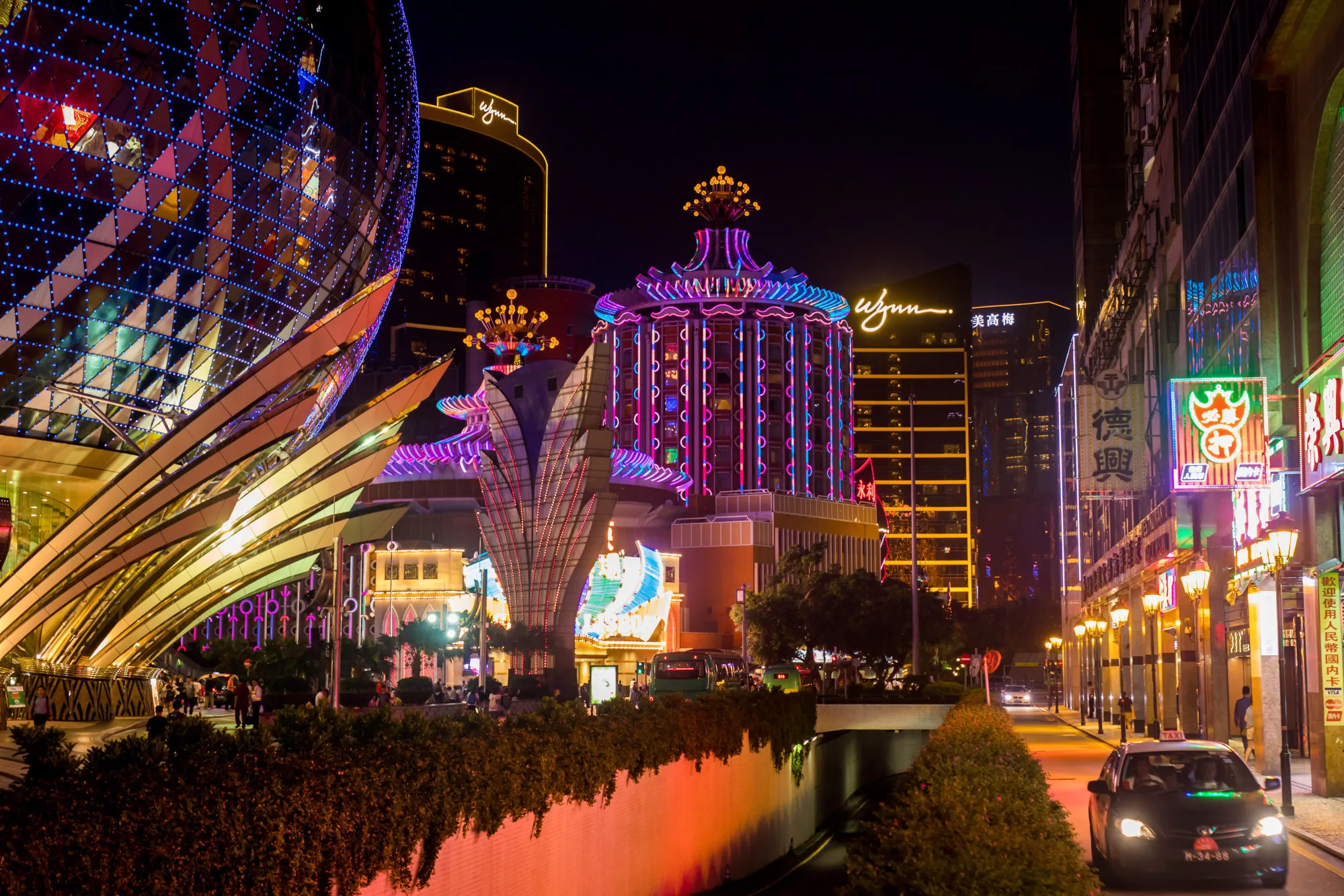 Cainos at night in Macau, China.