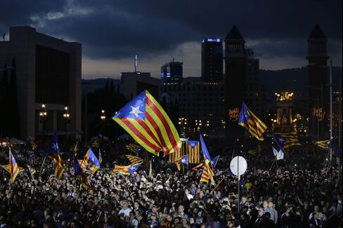 Supporters of Catalan independence attend a rally ahead of the vote in Barcelona, on Sept. 25.
