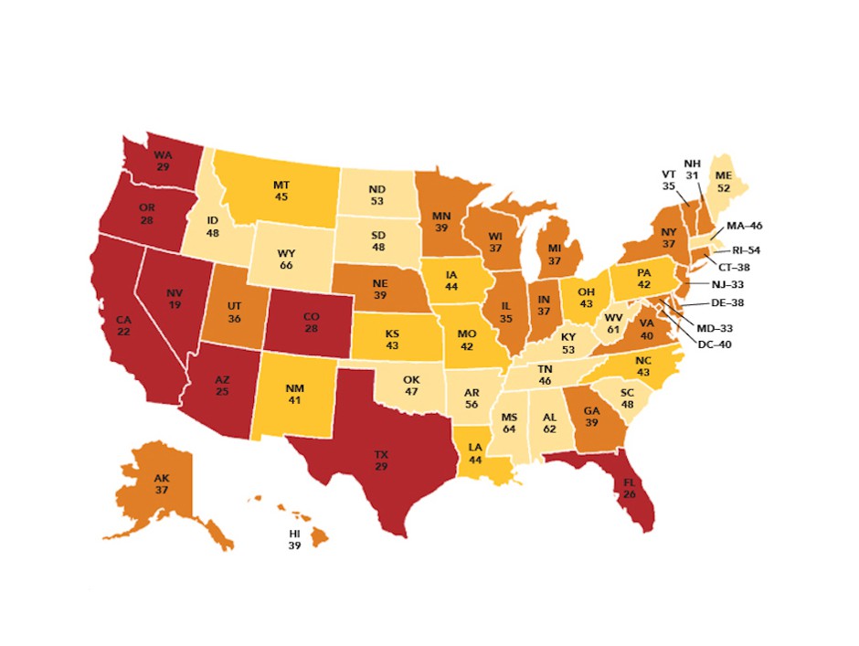 Rental Homes affordable and available per 100 extremely low-income renter households by state. These are households with incomes at or below the poverty level or 30 percent of the area median income.
