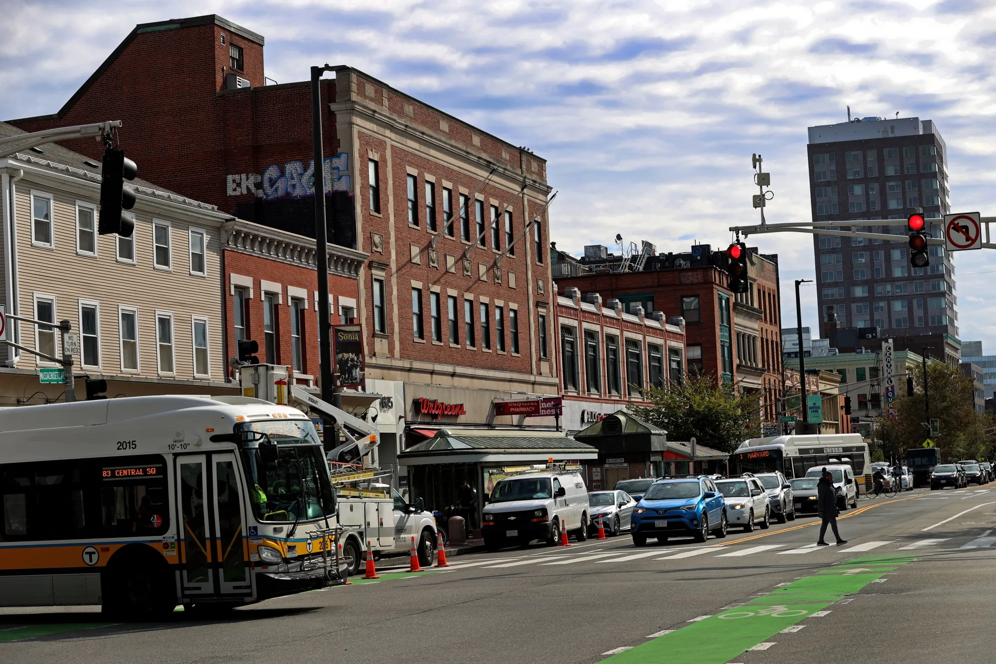 Central Square in Cambridge, where zoning restrictions on multi-story apartment buildings have been eased. 