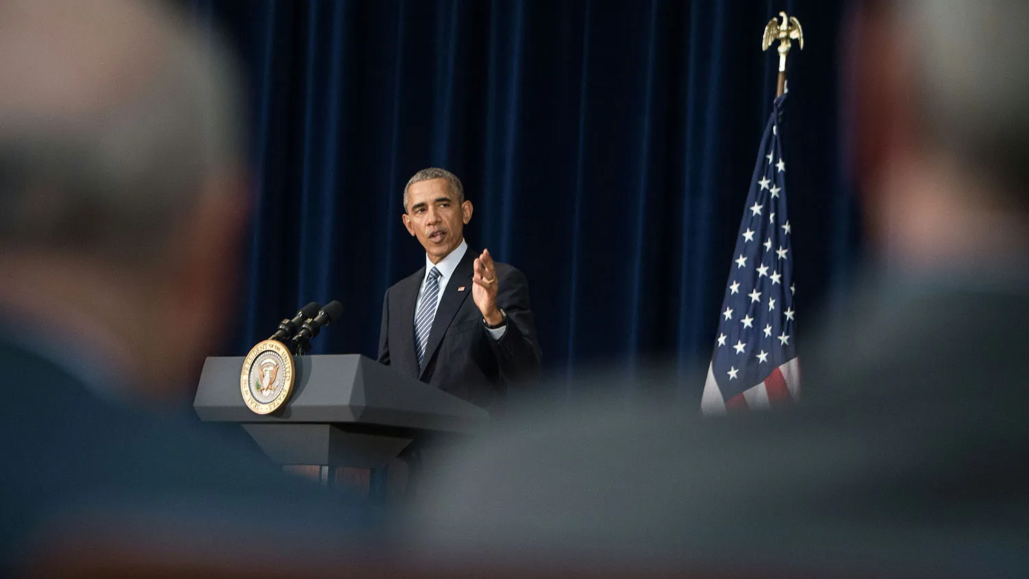 President Barack Obama addresses the Chief of Missions conference at the State Department in Washington on March 14, 2016.

