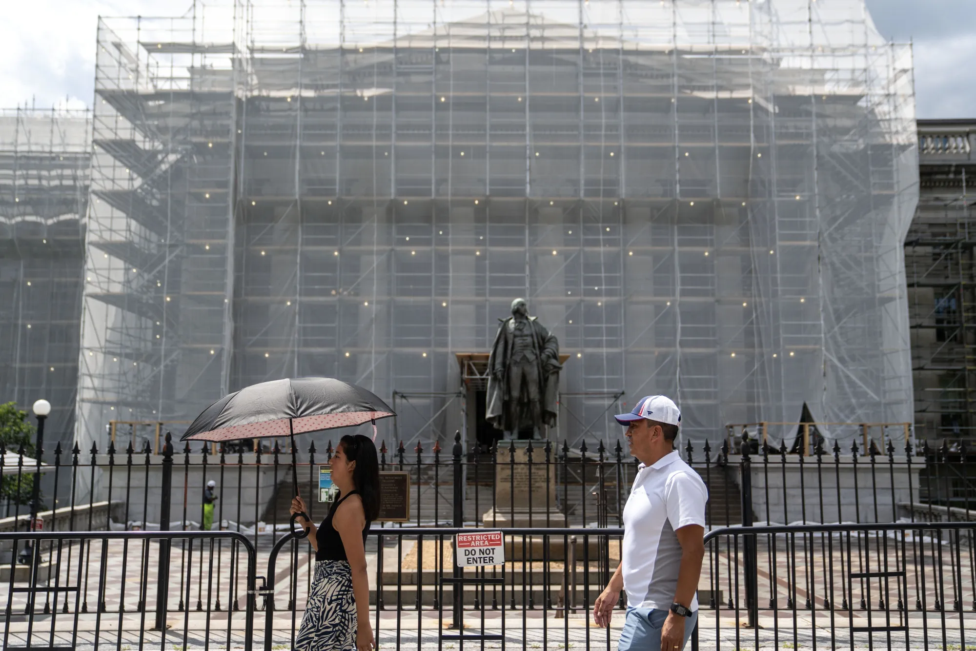 The US Treasury building during a renovation in Washington, DC.