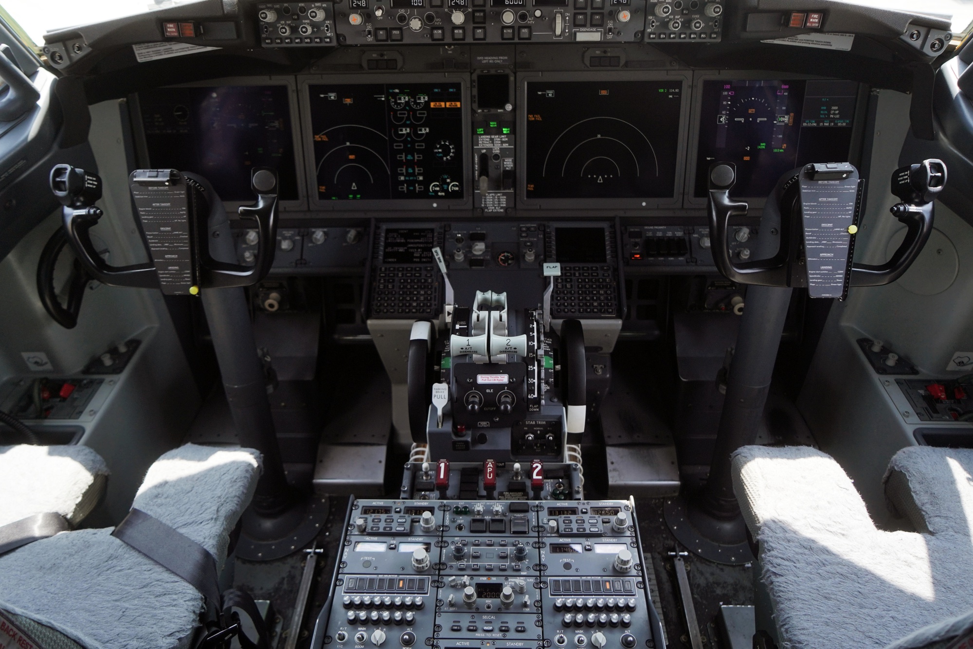 The cockpit of a grounded Lion Air Boeing Co. 737 Max 8 aircraft.