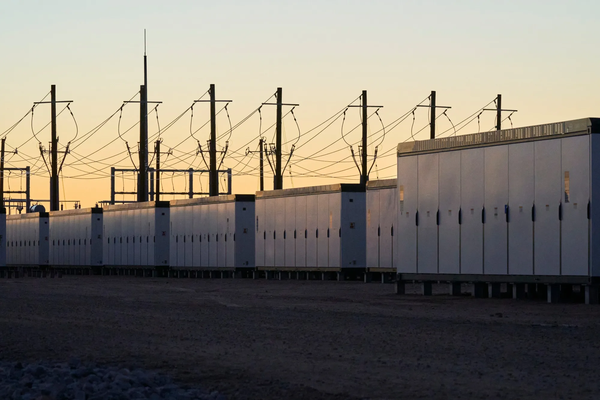 Lithium-ion energy storage batteries at a project in Blythe, California.