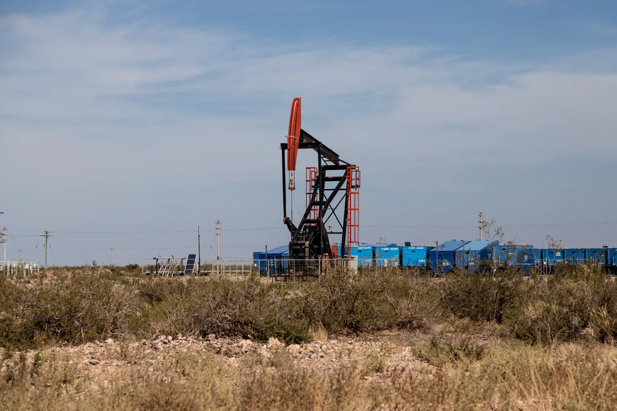 A pump jack at the YPF SA Loma Campana facility in Anelo, Neuquen province, Argentina.
