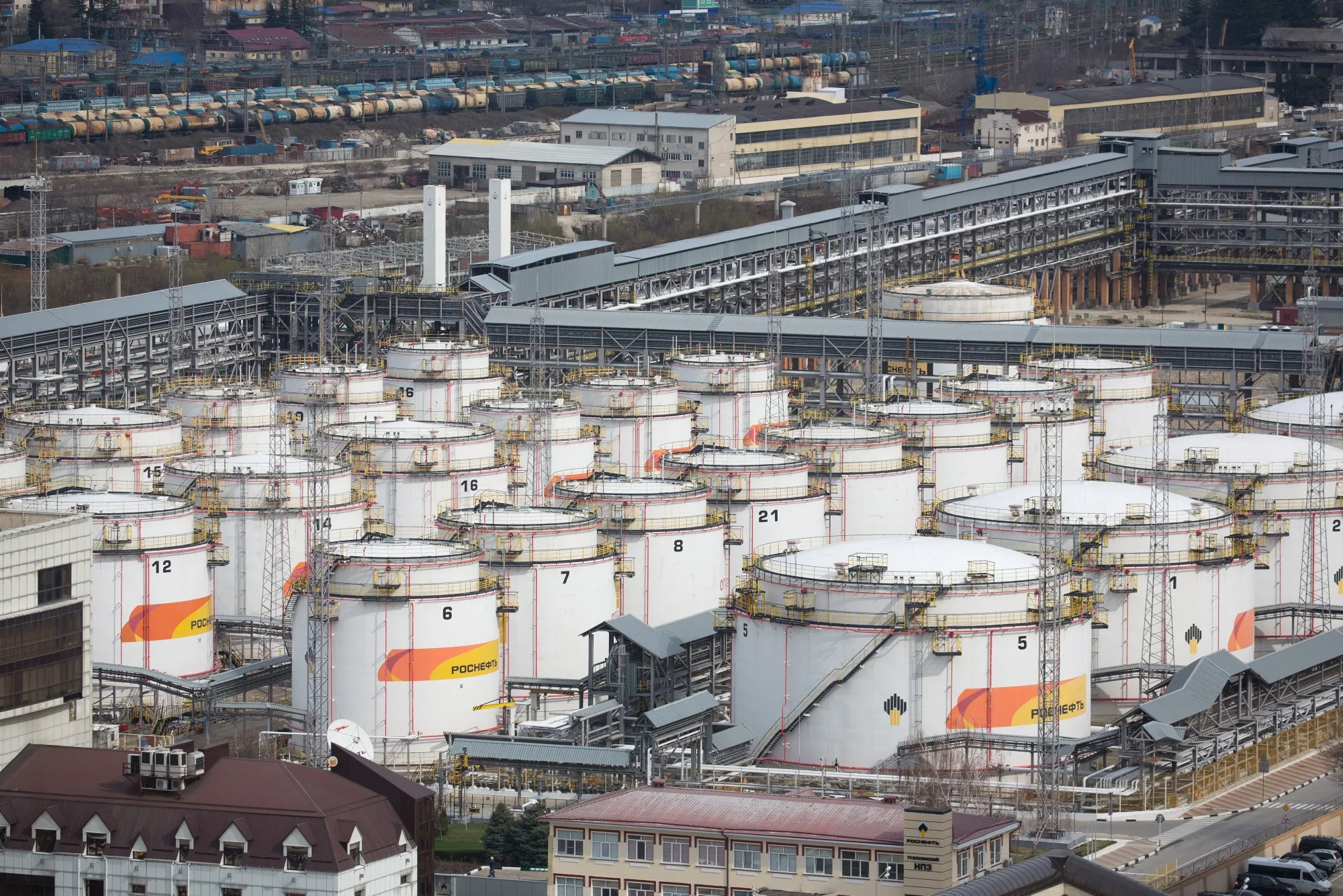 Oil storage tanks&nbsp;in Tuapse, Russia.