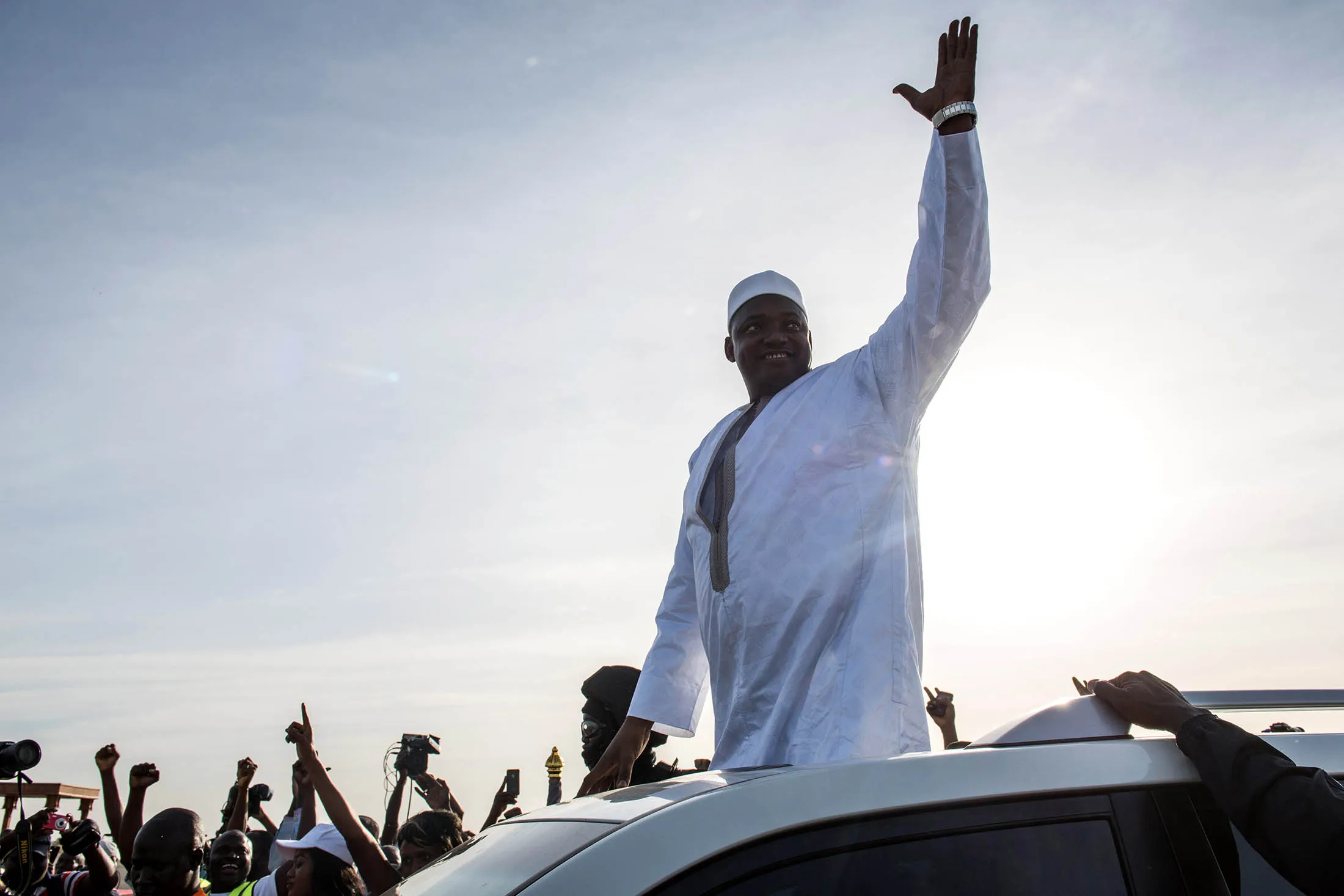 Gambian President Adama Barrow arrives at Banjul International Airport.
