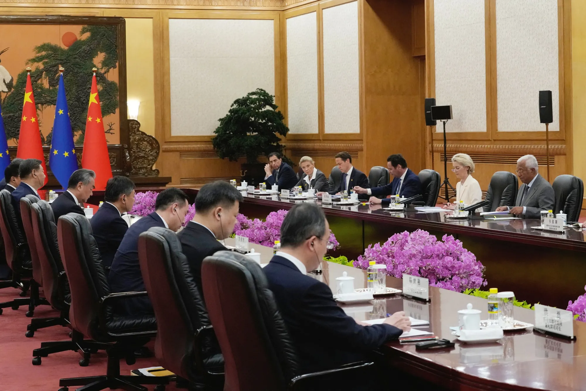 Xi Jinping, left, meets Ursula von der Leyen and Antonio Costa, right, in Beijing, on July 24.
