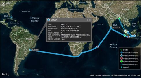 Map of movement for the vessel over the past two months.