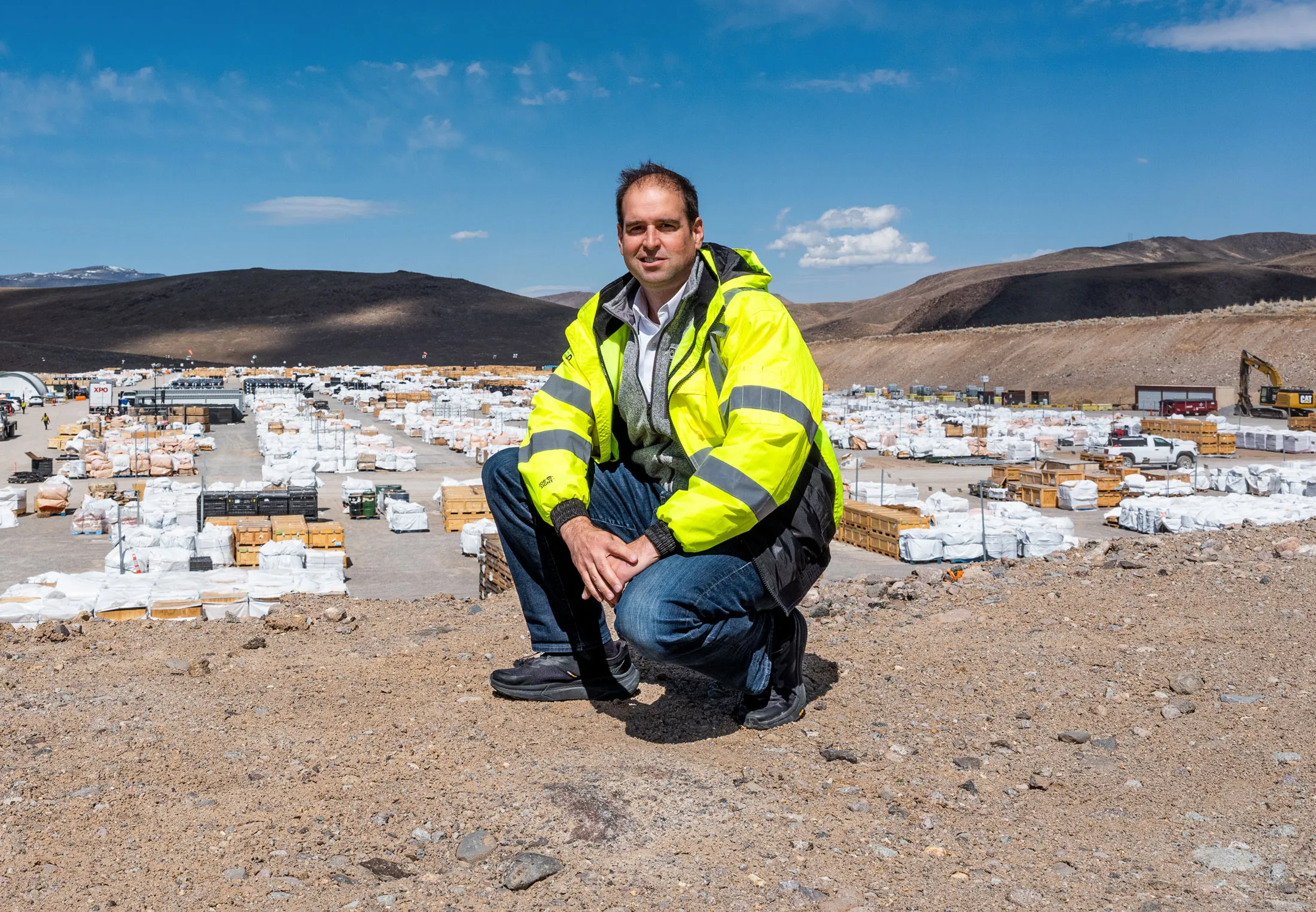 JB Straubel stands above 30 acres of batteries waiting to be recycled.&nbsp;