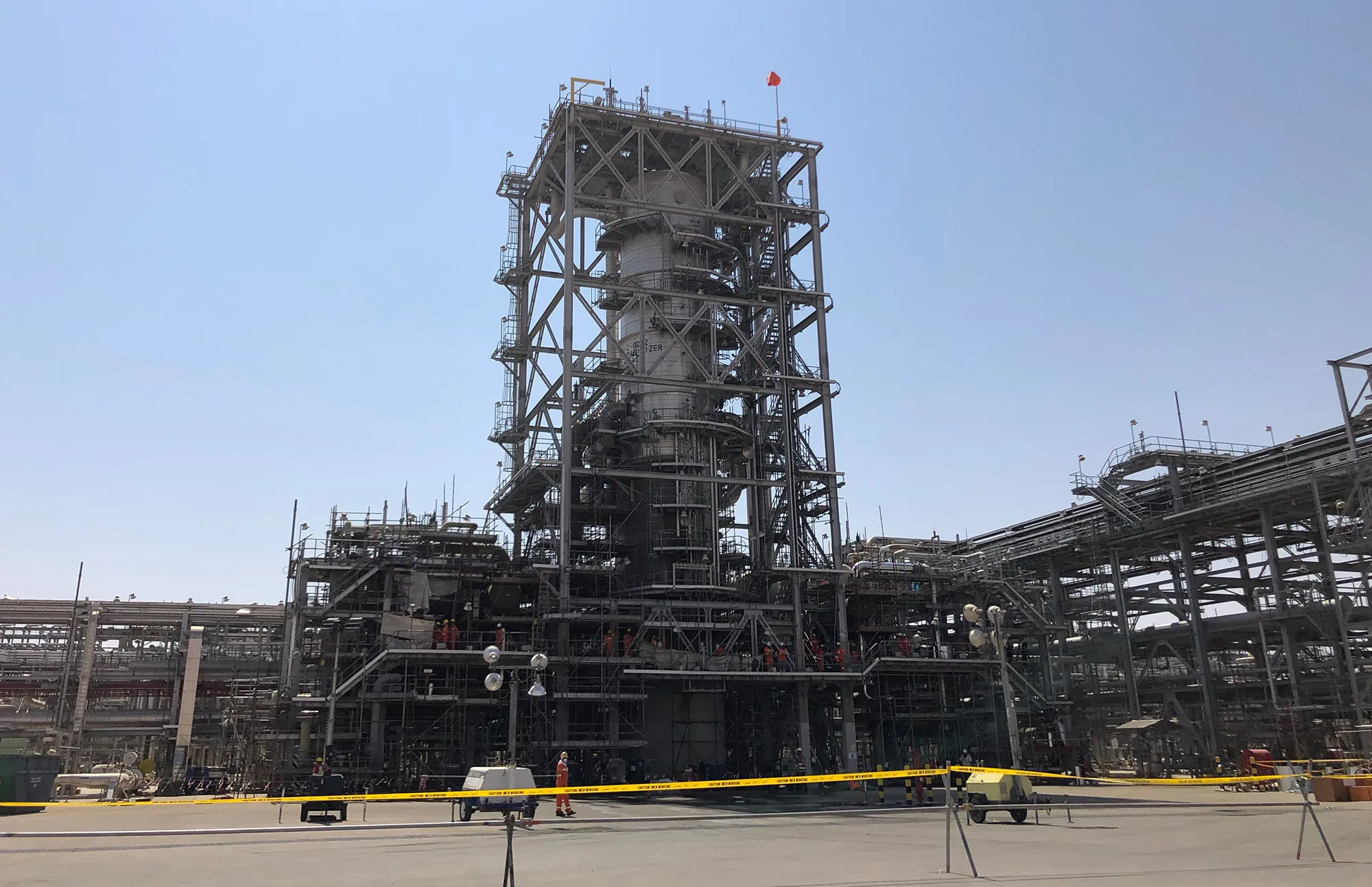 A restored tower at the Khurais oil plant Oct. 12.