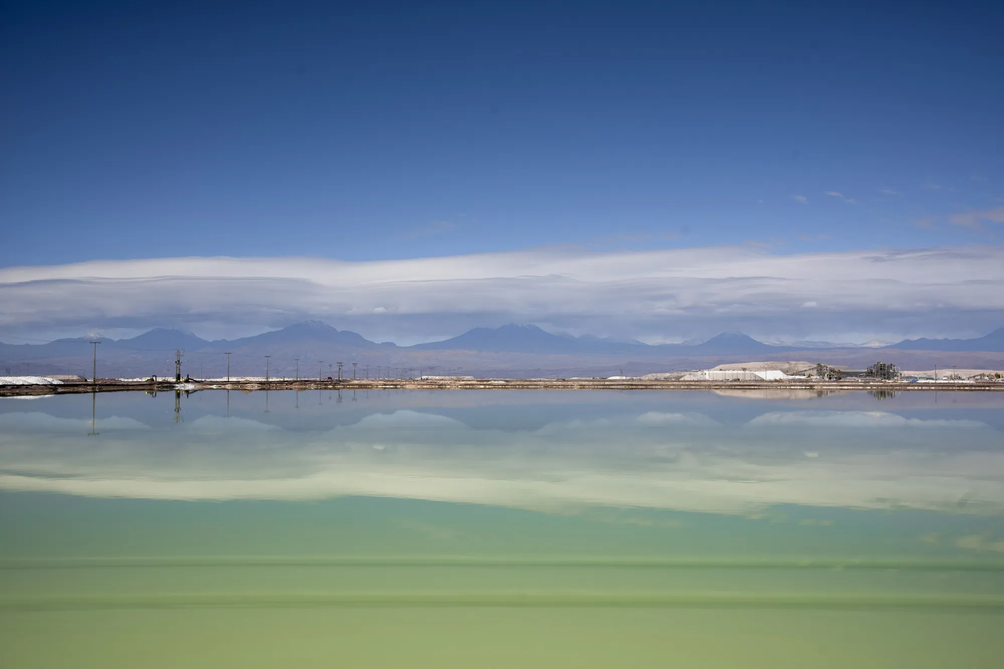 A brine lake at SQM’s plant in the Atacama desert, Chile. SQM is one of two miners in Chile allowed to expand production on the condition they will sell some of their output to companies that will domestically develop the material.