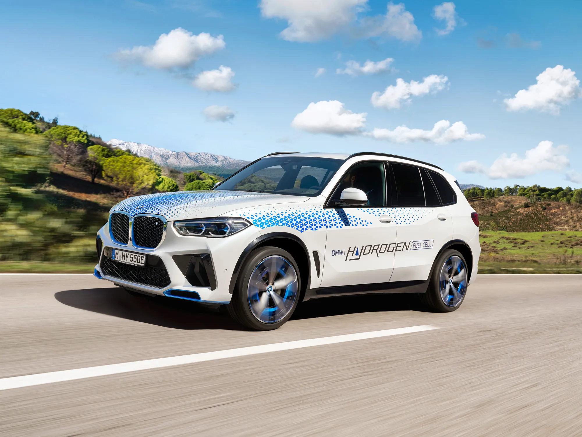 A hydrogen-powered BMW iX5 sport utility vehicle.