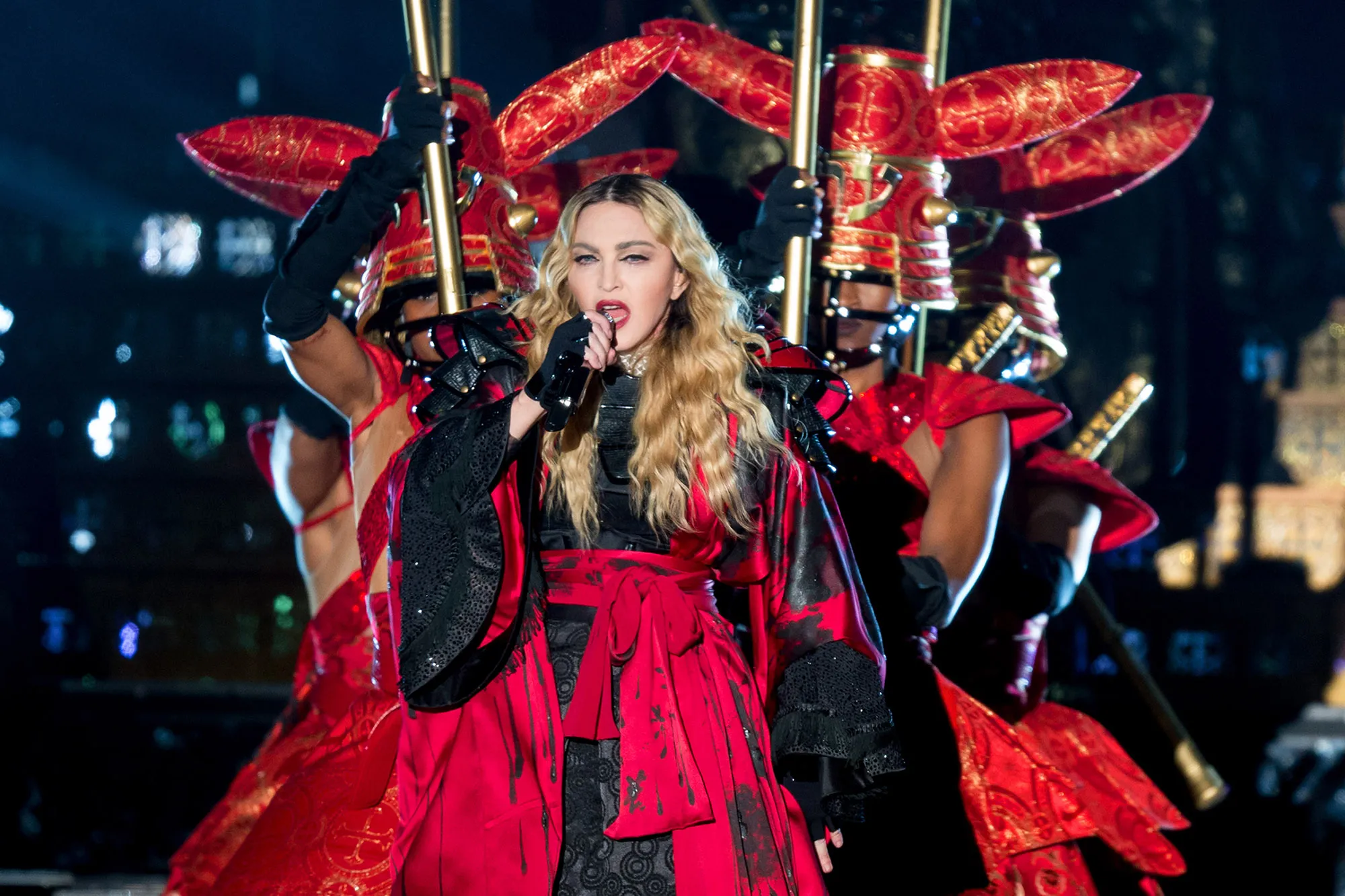 Madonna performs live in London.