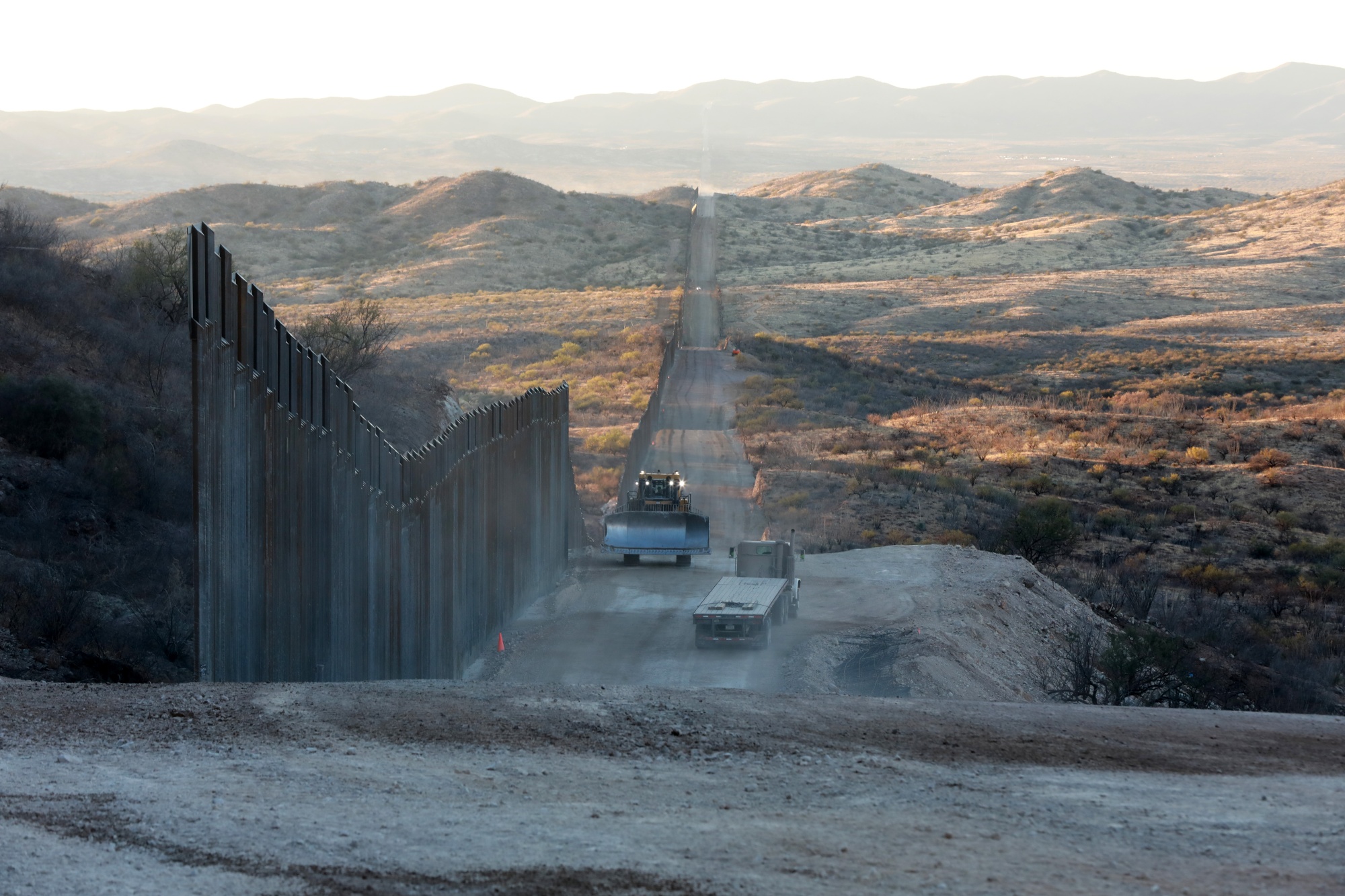 Construction continued&nbsp;along the border wall with Mexico, championed by then-President Donald Trump, on Jan.&nbsp;12, 2021 in Sasabe, Arizona.&nbsp;
