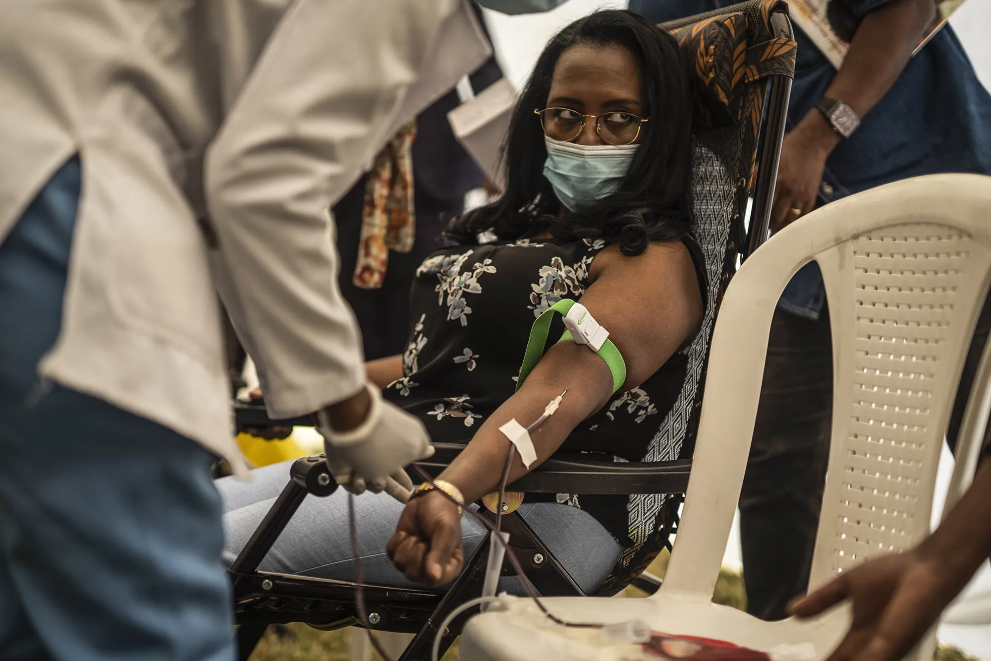 Adanech Abiebie donates blood on Nov 12.