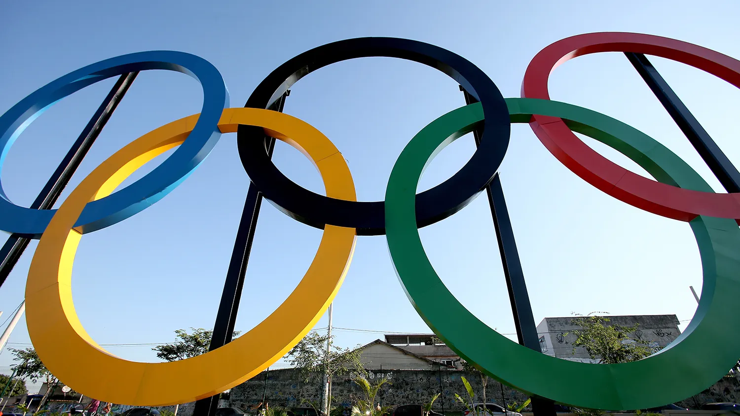 The Olympic Rings rise above Madureira Park on June 4, 2015 in Rio de Janeiro, Brazil.
