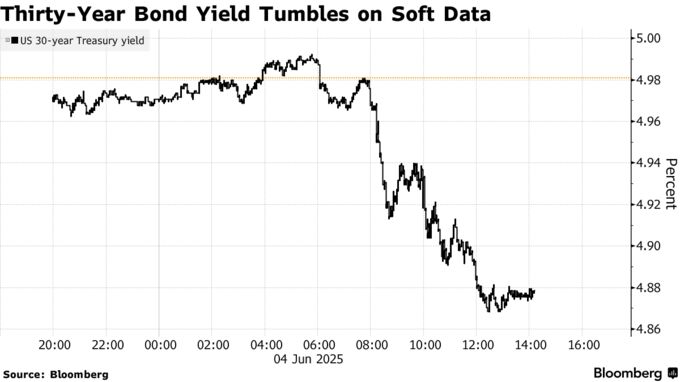 Thirty-Year Bond Yield Tumbles on Soft Data