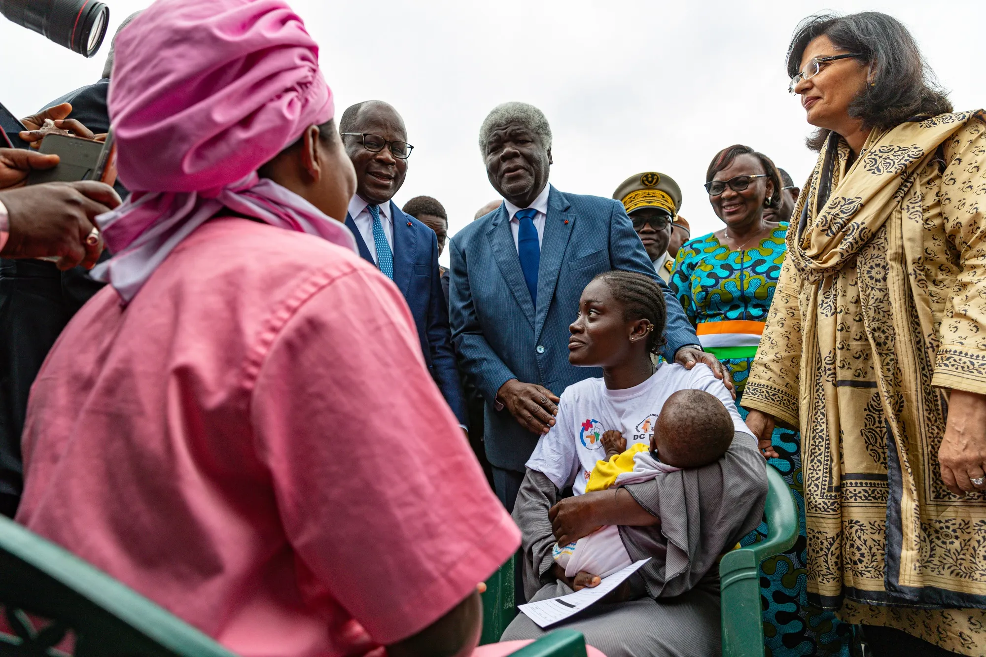 The first child&nbsp;receives the new R21 malaria vaccine in Abidjan, Ivory Coast, on July 15.