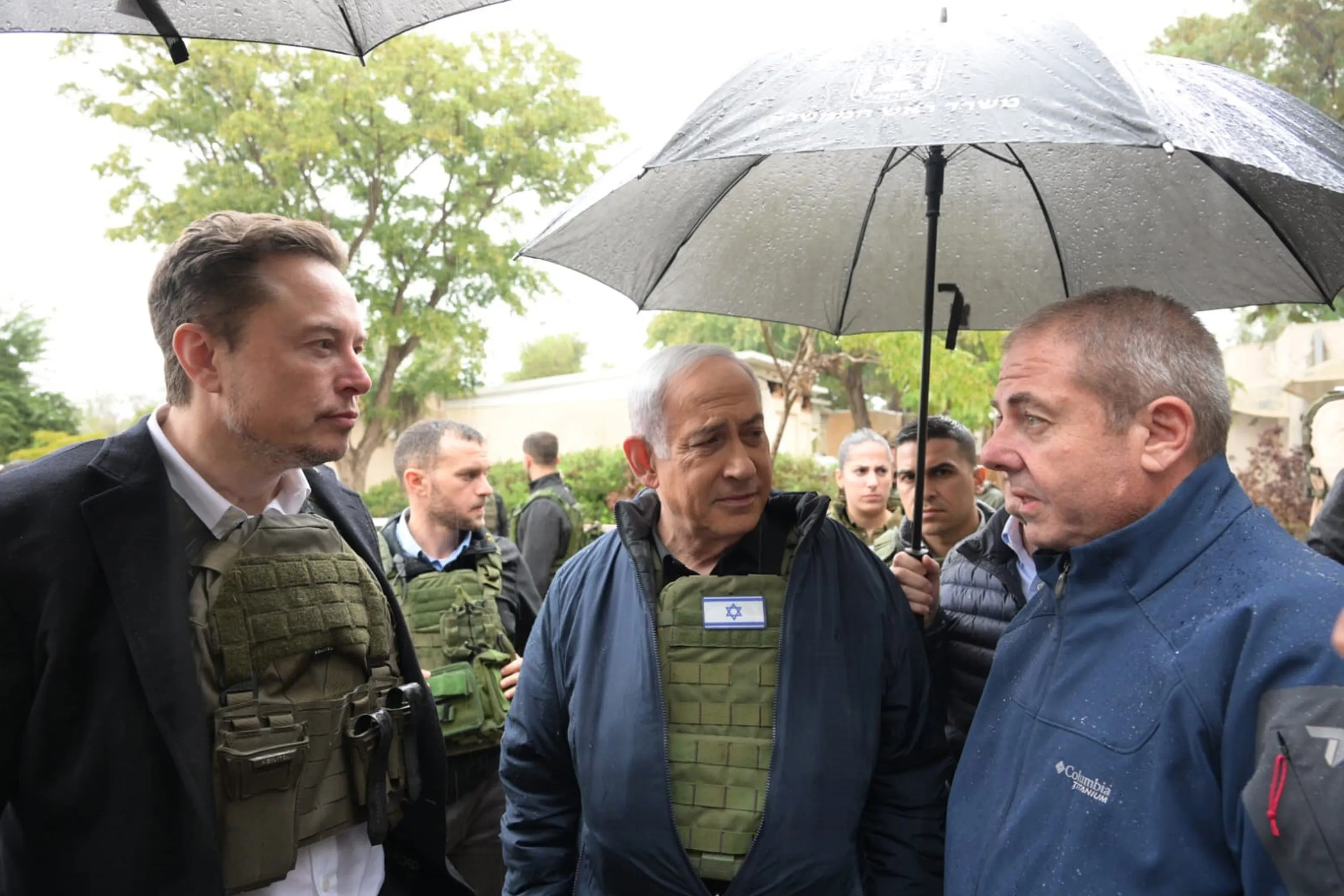 Elon Musk and Benjamin Netanyahu visit the Kfar Aza Kibbutz in Israel on Nov. 27.