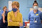 Nicola Sturgeon visits a vaccination centre in Barrhead, Scotland.